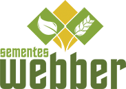 Logo da empresa Sementes Webber de cor verde e amarelo com uma folha,
               e uma ramo de trigo 